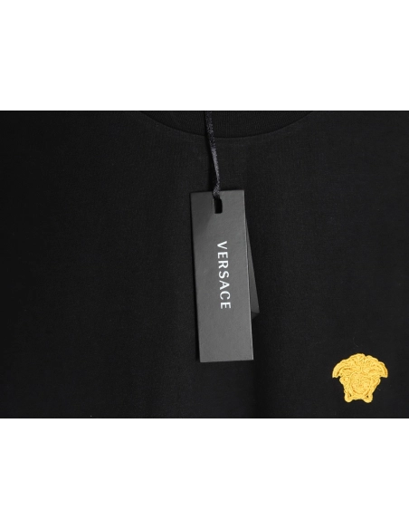Versace Gold Logo Embroidered Short Sleeve T-Shirt tsk1,Versace