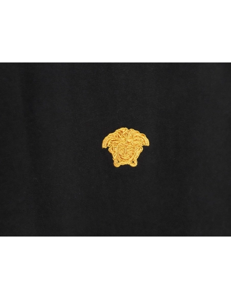 Versace Gold Logo Embroidered Short Sleeve T-Shirt tsk1,Versace