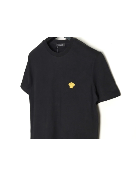 Versace Gold Logo Embroidered Short Sleeve T-Shirt tsk1,Versace