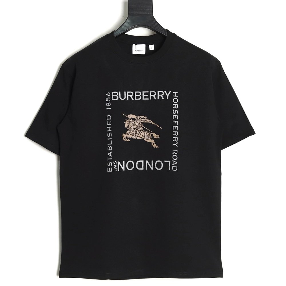 Burberry Square Letter Gold Warhorse Printed Short Sleeve T-Shirt TSK1,Burberry