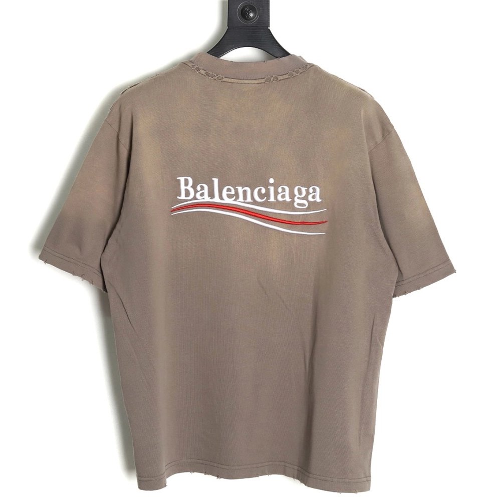 Balenciaga Washed Coke Embroidery Stir-fried Color Ripped Short Sleeve T-Shirt,Balenciaga