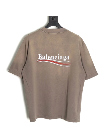 Balenciaga Washed Coke Embroidery Stir-fried Color Ripped Short Sleeve T-Shirt,Balenciaga