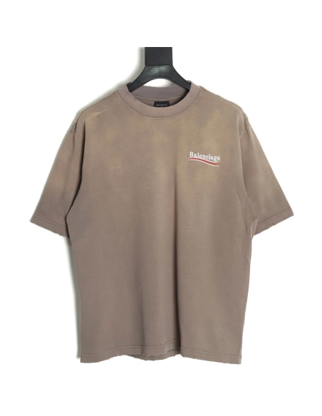 Balenciaga Washed Coke Embroidery Stir-fried Color Ripped Short Sleeve T-Shirt,Balenciaga