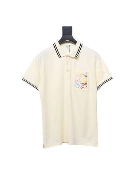 Loewe Pocket Colorful Embroidery Polo Short Sleeve,Loewe T Shirt,Tshirt,APPAREL
