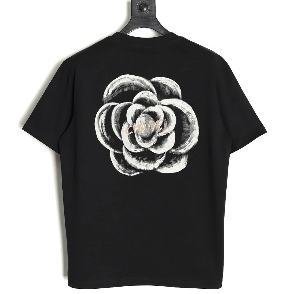 Chanel Handpainted Flower Print Short Sleeve Tshirt,Chanel T Shirt,Tshirt,APPAREL