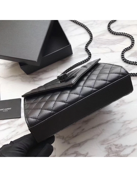 Saint Laurent Envelope Embossed Leather Bags Black 600195 21X13X6cm