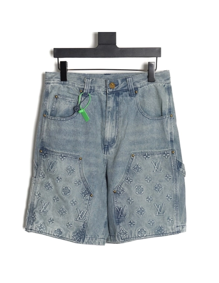 Louis Vuitton washed embossed denim shorts,Louis Vuitton