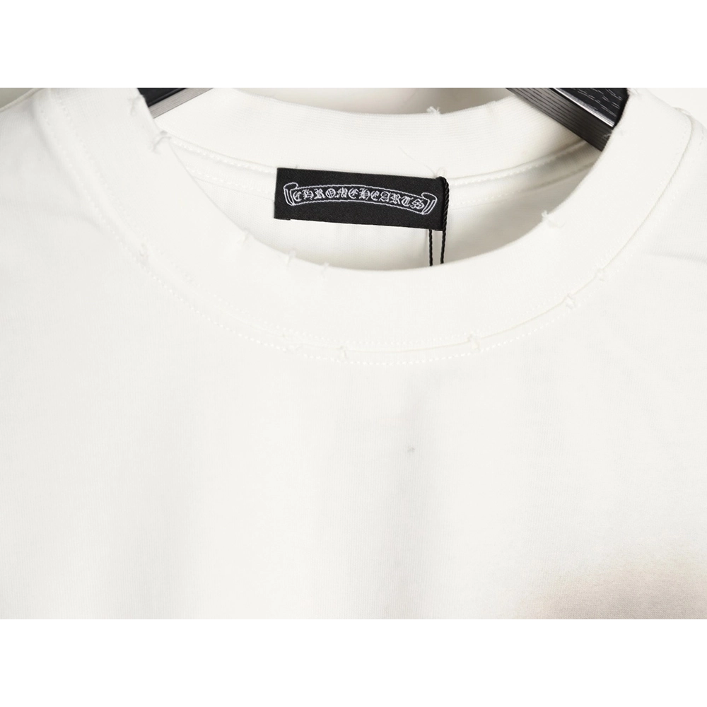 Chrome Hearts Red Label Cross Patch Embroidered Washed Hole Short Sleeve T-Shirt TSK1,Chrome Hearts