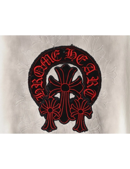 Chrome Hearts Red Label Cross Patch Embroidered Washed Hole Short Sleeve T-Shirt TSK1,Chrome Hearts