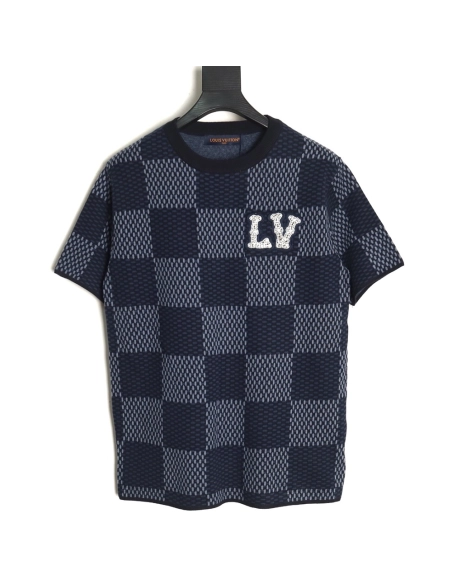 Louis Vuitton Pharrell diamond logo checkerboard knitted short sleeved,Louis Vuitton T Shirt,Tshirt,APPAREL