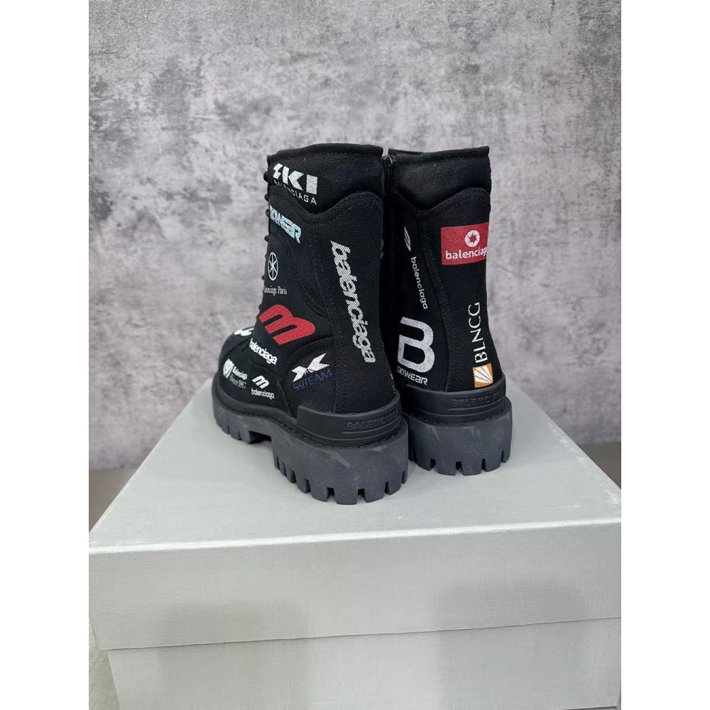 Balenciaga Combat Strike Boot WornOut Black Allover Print,BALENCIAGA BOOTS,BALENCIAGA