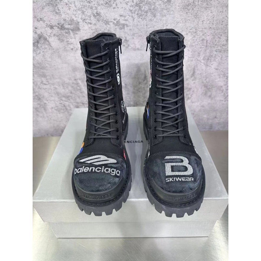 Balenciaga Combat Strike Boot WornOut Black Allover Print,BALENCIAGA BOOTS,BALENCIAGA
