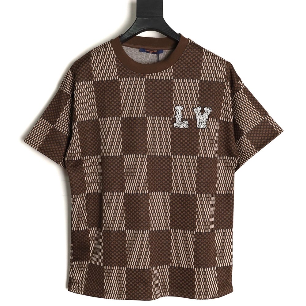 Louis Vuitton Pharrell checkerboard rhinestone woolen short-sleeved T-shirt,Louis Vuitton