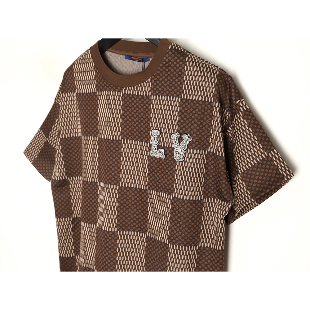 Louis Vuitton Pharrell checkerboard rhinestone woolen short-sleeved T-shirt,Louis Vuitton