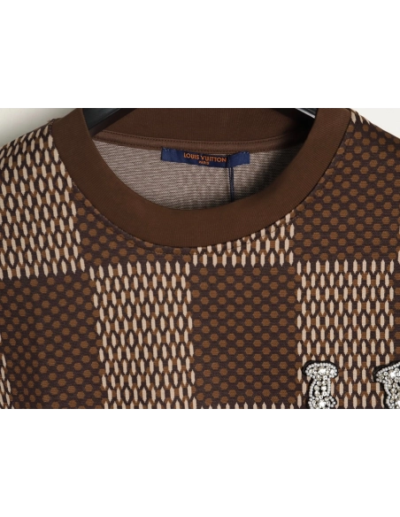 Louis Vuitton Pharrell checkerboard rhinestone woolen short-sleeved T-shirt,Louis Vuitton