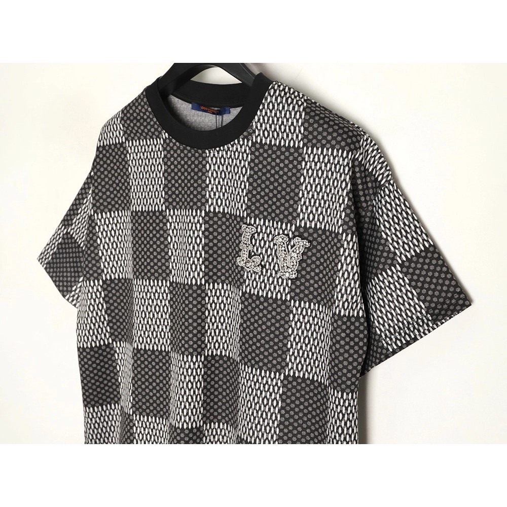 Louis Vuitton Pharrell checkerboard rhinestone woolen short-sleeved T-shirt TSK1,Louis Vuitton