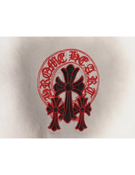 Chrome Hearts Red Label Cross Patch Embroidered Washed Hole Short Sleeve T-shirt,Chrome Hearts
