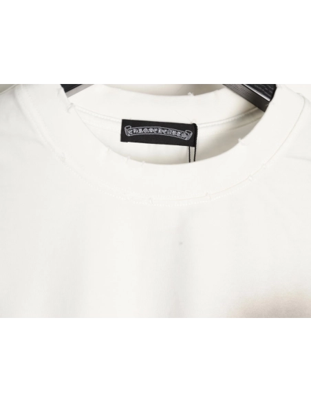 Chrome Hearts Red Label Cross Patch Embroidered Washed Hole Short Sleeve T-shirt,Chrome Hearts