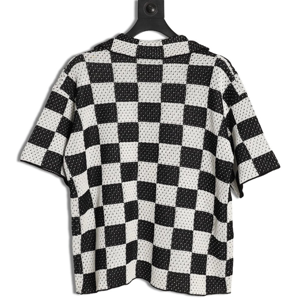 Askyurself checkerboard knit short-sleeved shirt TSK1,ASKYURSELF