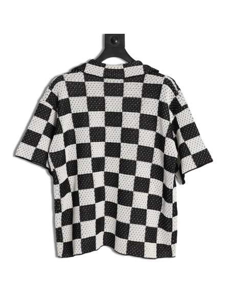 Askyurself checkerboard knit short-sleeved shirt TSK1,ASKYURSELF
