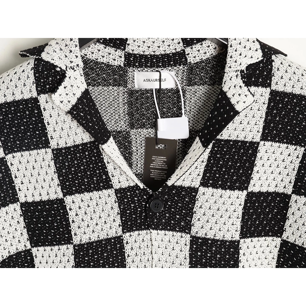 Askyurself checkerboard knit short-sleeved shirt TSK1,ASKYURSELF