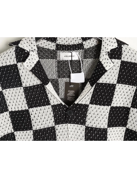 Askyurself checkerboard knit short-sleeved shirt TSK1,ASKYURSELF