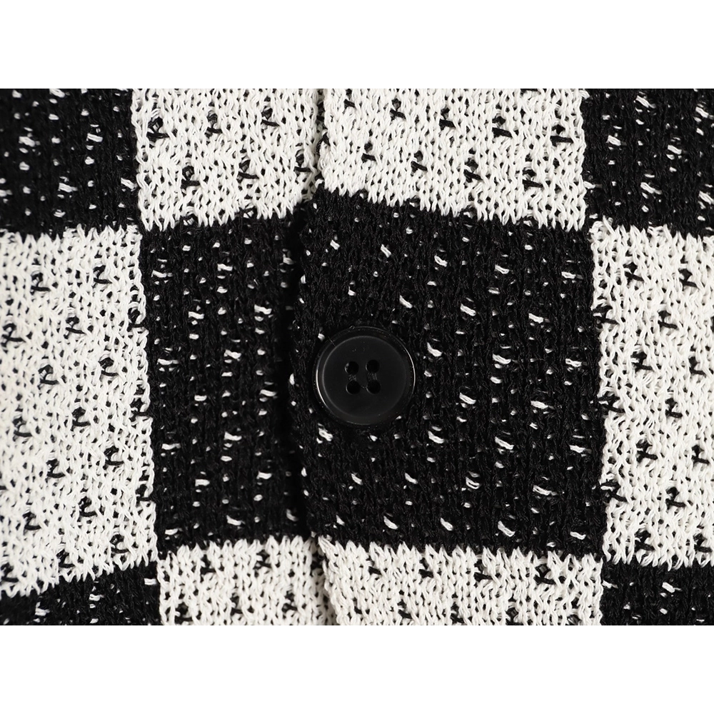 Askyurself checkerboard knit short-sleeved shirt TSK1,ASKYURSELF