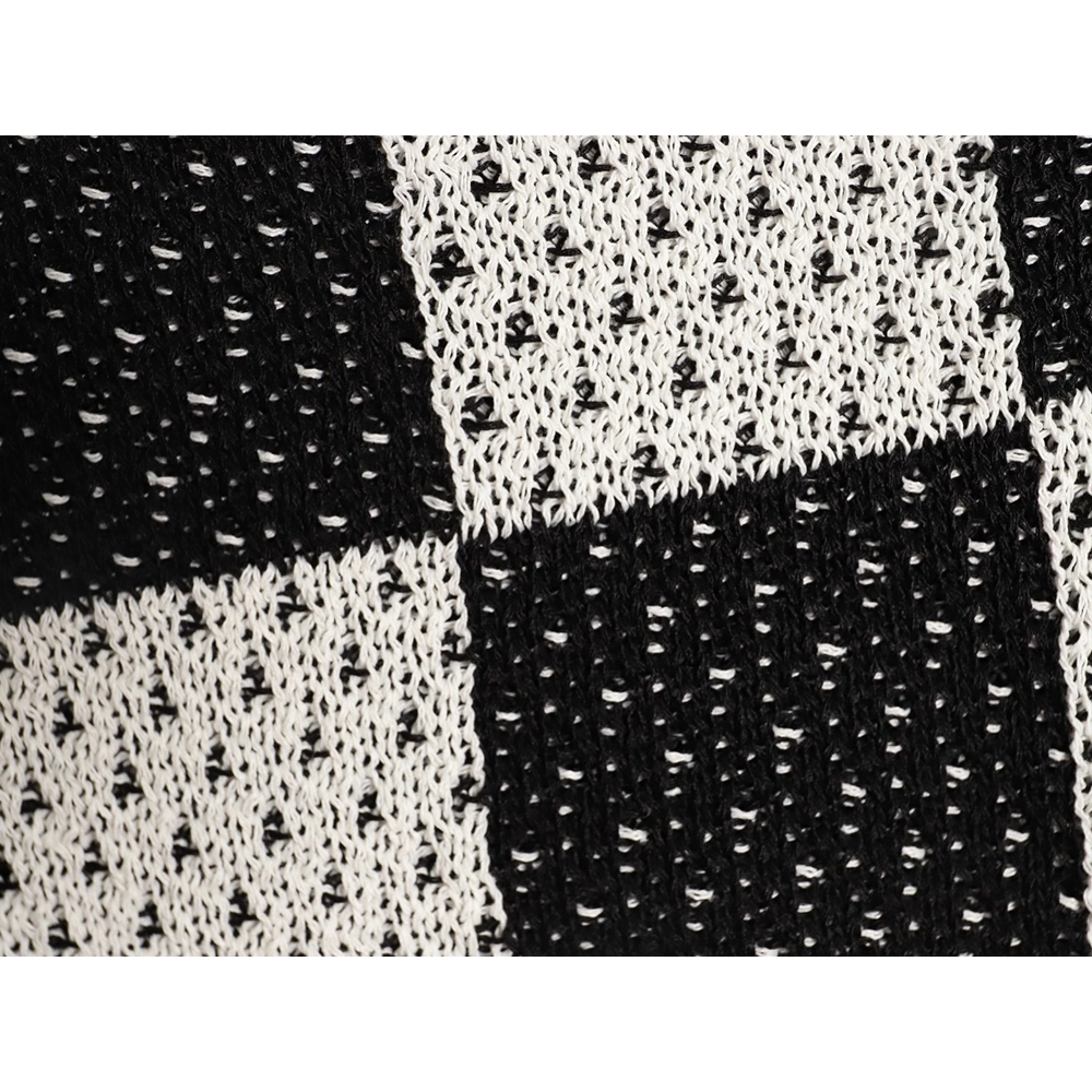Askyurself checkerboard knit short-sleeved shirt TSK1,ASKYURSELF