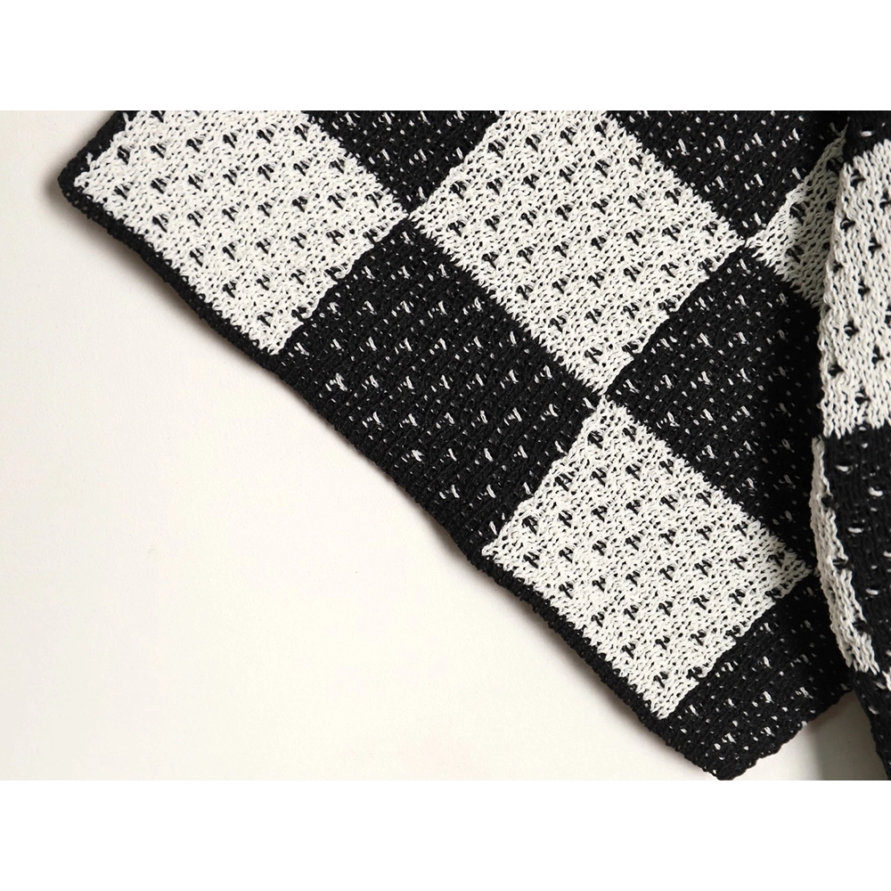 Askyurself checkerboard knit short-sleeved shirt TSK1,ASKYURSELF