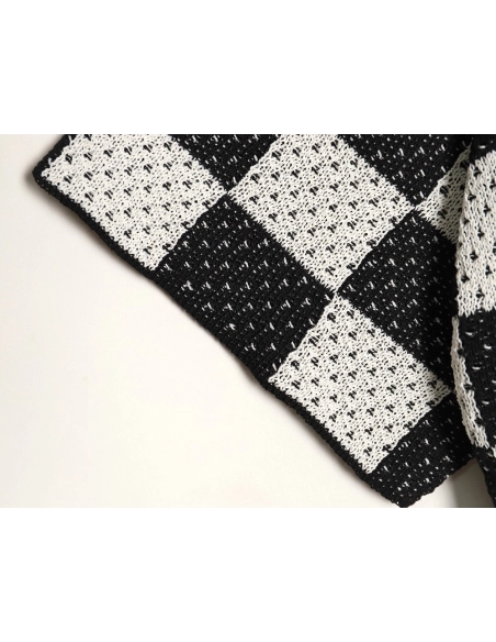 Askyurself checkerboard knit short-sleeved shirt TSK1,ASKYURSELF