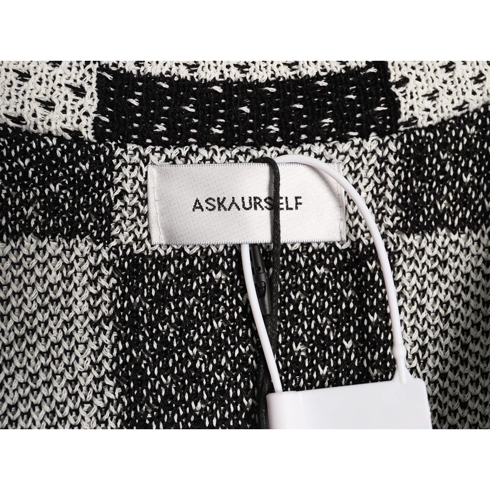 Askyurself checkerboard knit short-sleeved shirt TSK1,ASKYURSELF