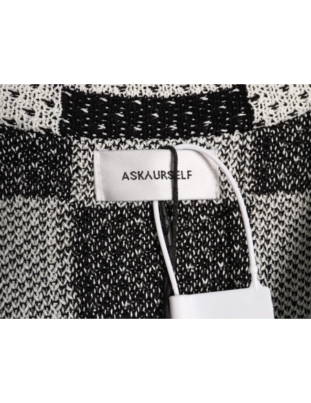 Askyurself checkerboard knit short-sleeved shirt TSK1,ASKYURSELF