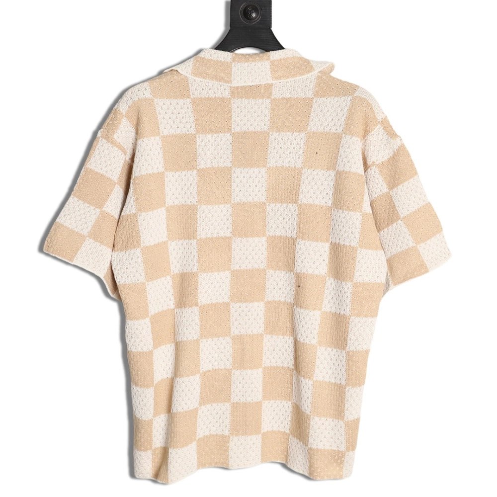 Askyurself checkerboard knit short-sleeved shirt,ASKYURSELF