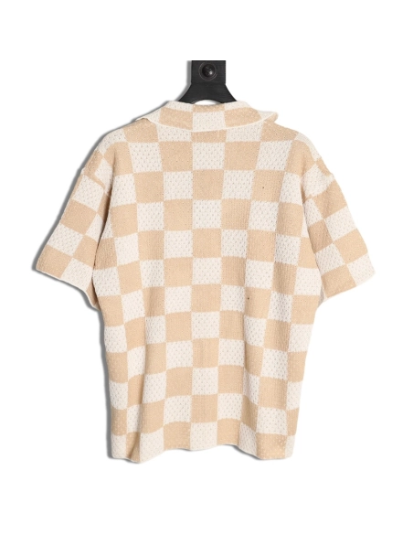Askyurself checkerboard knit short-sleeved shirt,ASKYURSELF