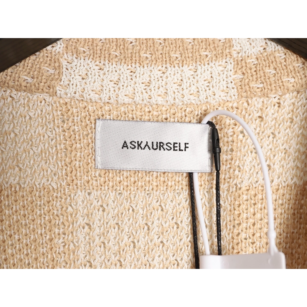 Askyurself checkerboard knit short-sleeved shirt,ASKYURSELF
