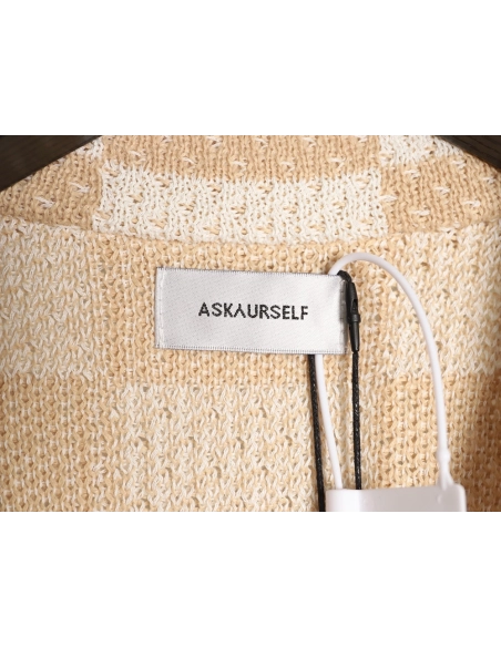 Askyurself checkerboard knit short-sleeved shirt,ASKYURSELF