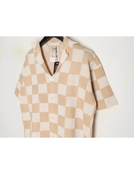 Askyurself checkerboard knit short-sleeved shirt,ASKYURSELF