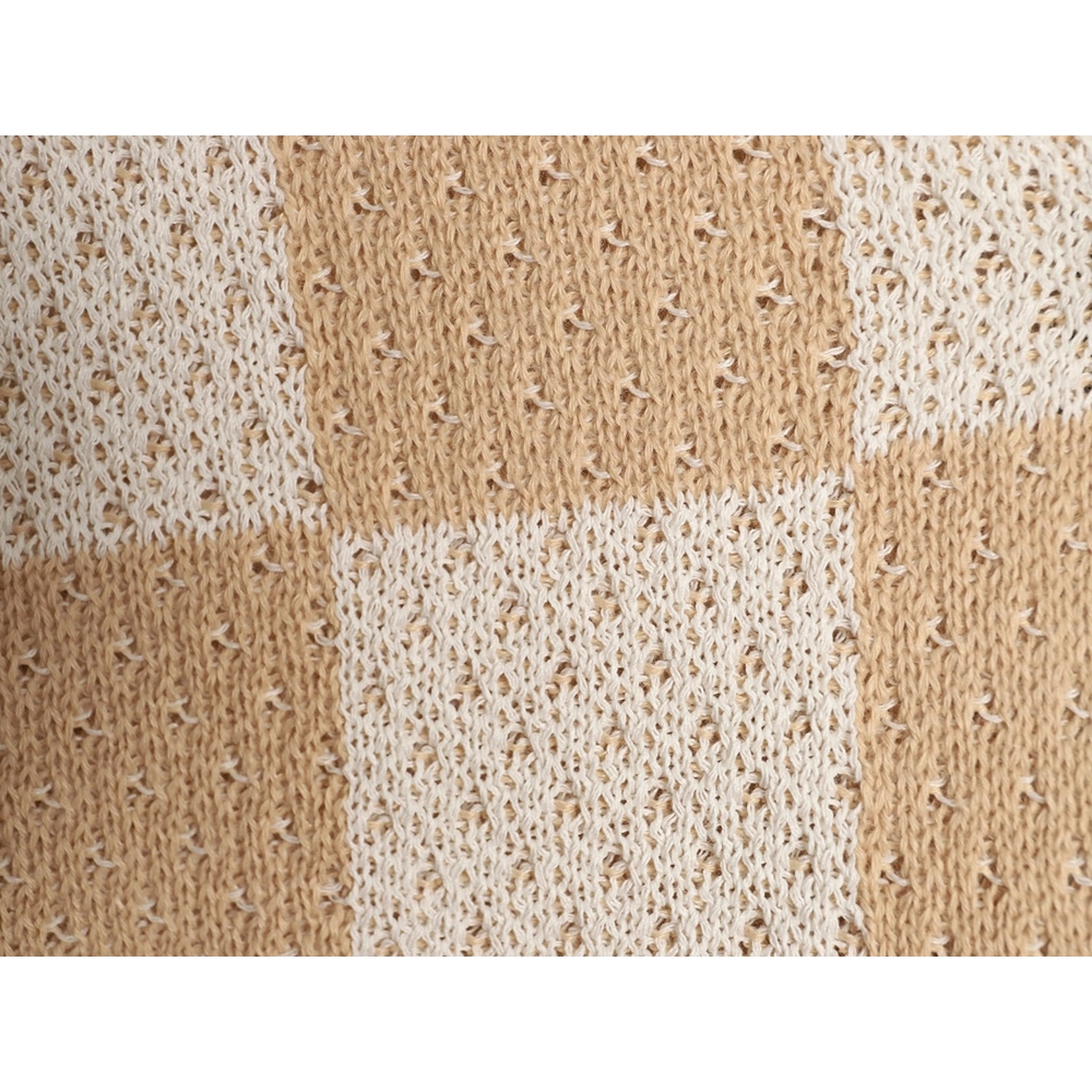 Askyurself checkerboard knit short-sleeved shirt,ASKYURSELF