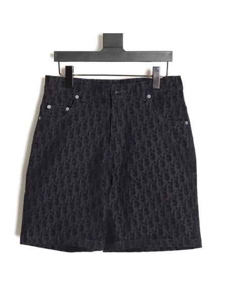 Dior flocked monogram embroidered denim shorts,Dior