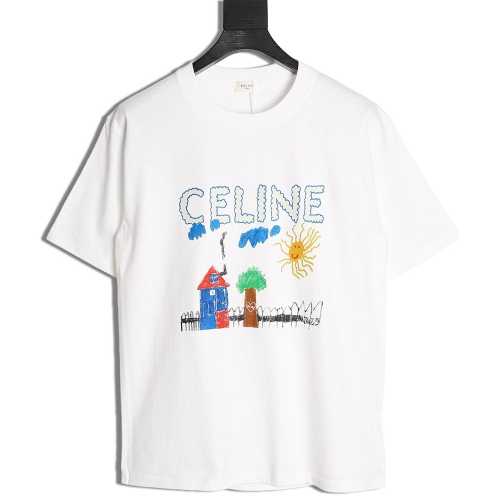 Celine graffiti painting new flower short sleeve,Celine