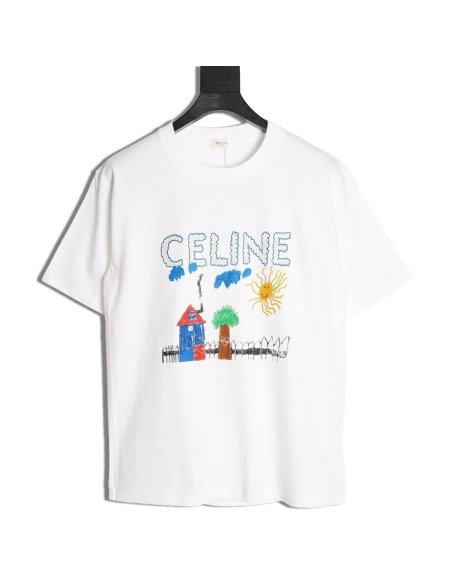 Celine graffiti painting new flower short sleeve,Celine