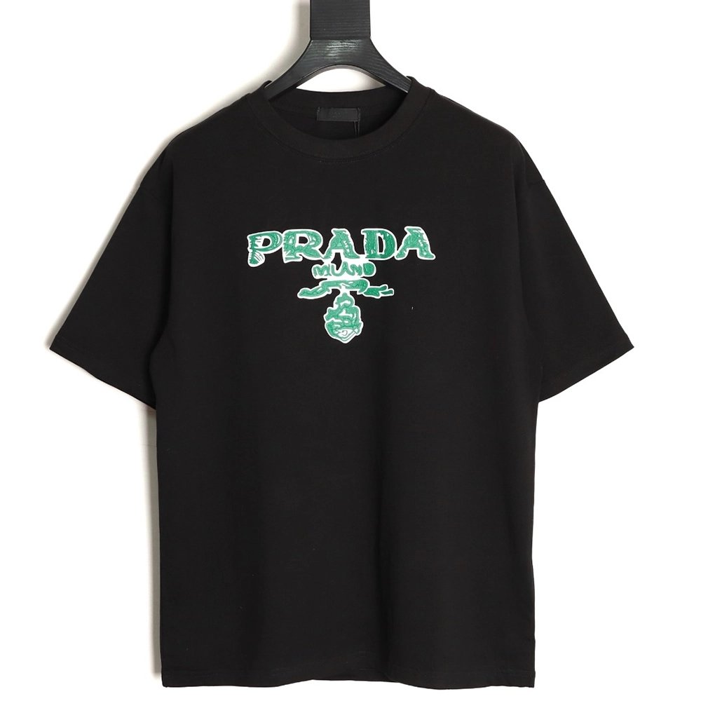 Prada green letter logo print short sleeves TSK1,Prada