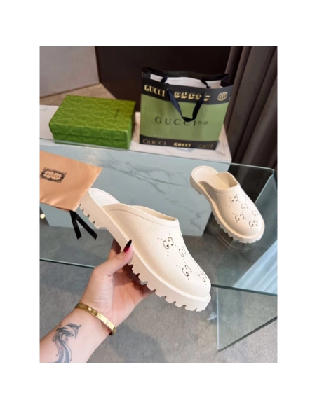 Gucci Slip-on Sandal Cut Out Monogram White,Gucci Slides