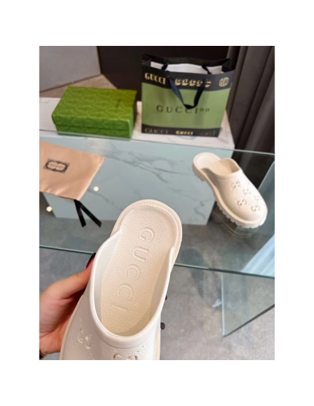 Gucci Slip-on Sandal Cut Out Monogram White,Gucci Slides