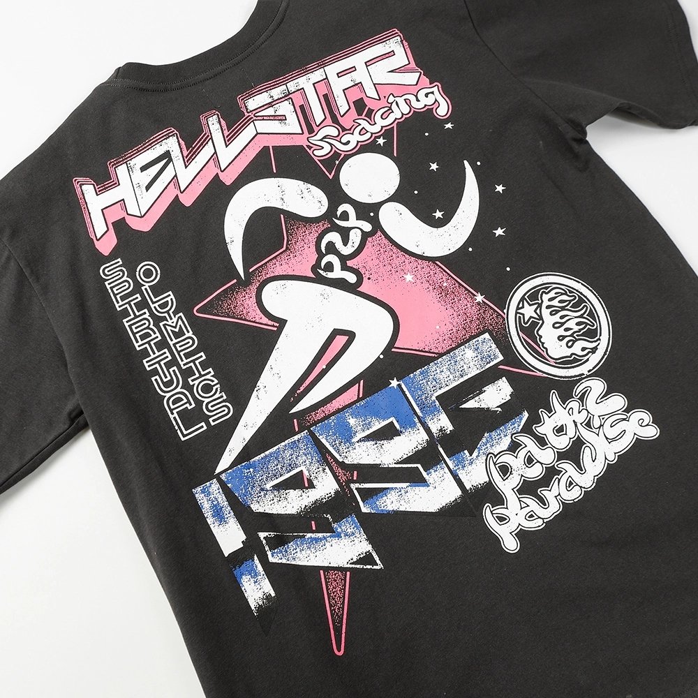 Hell star Spiritual Running print hip-hop short-sleeved T-shirt,Hell Star