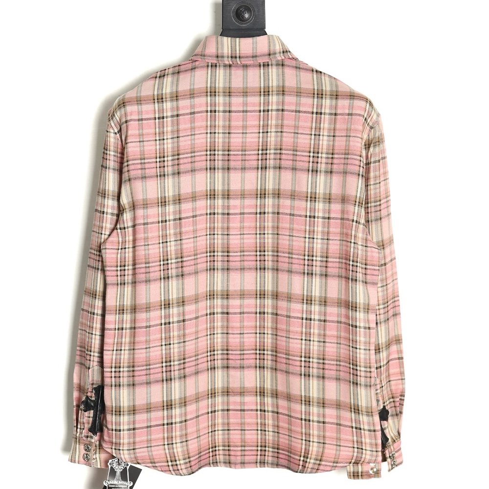 Chrome Hearts all-over printed double-sleeved leather logo plaid shirt,Chrome Hearts