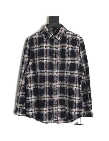 Chrome Hearts all-over printed cuffs leather plaid shirt,Chrome Hearts