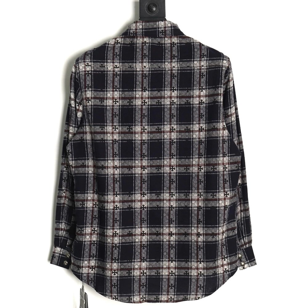 Chrome Hearts all-over printed cuffs leather plaid shirt,Chrome Hearts