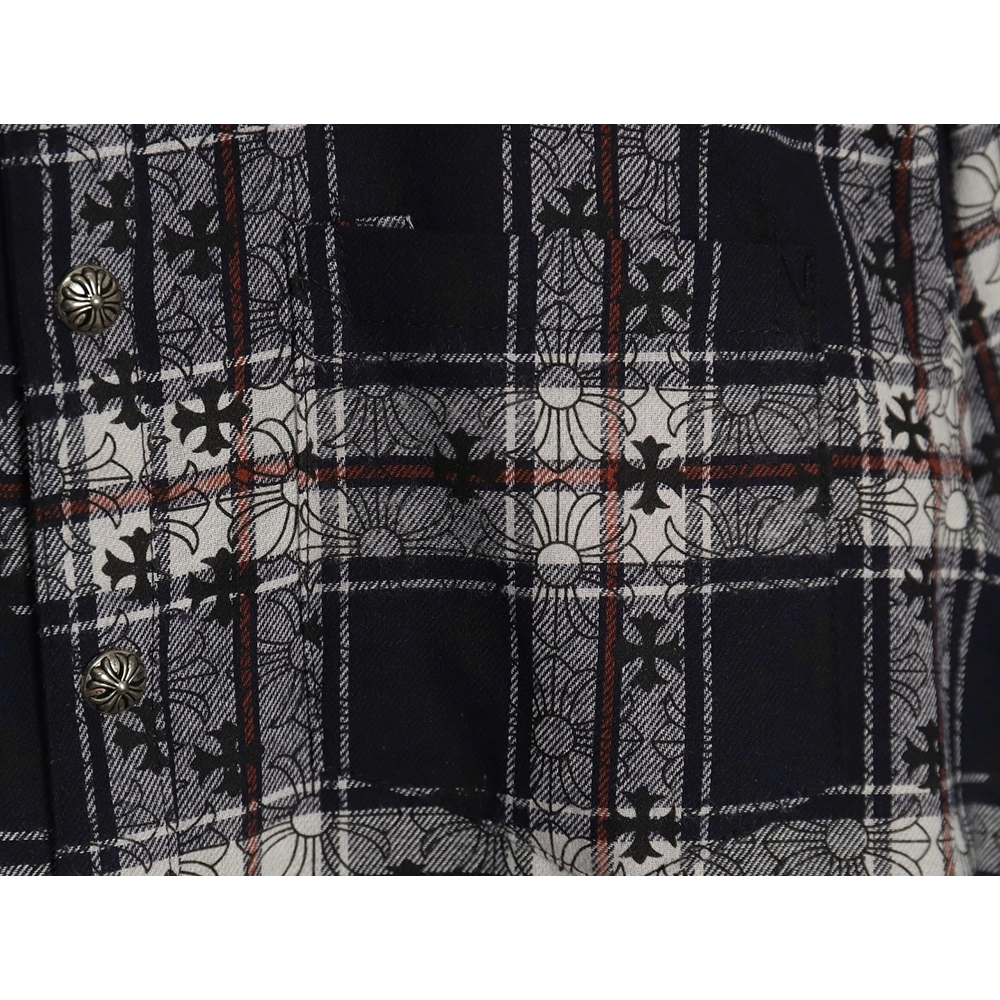 Chrome Hearts all-over printed cuffs leather plaid shirt,Chrome Hearts