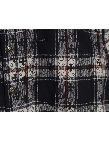 Chrome Hearts all-over printed cuffs leather plaid shirt,Chrome Hearts